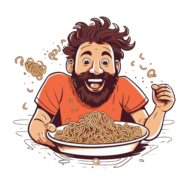 Vector illustration of a person who love the spaghetti