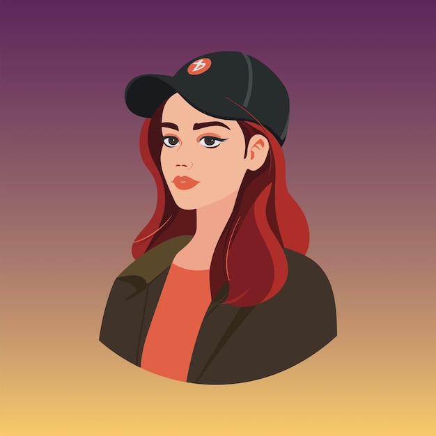 Illustration of a person with red hair and a black cap