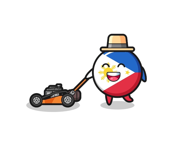 Illustration of the philippines flag badge character using lawn mower , cute style design for t shirt, sticker, logo element