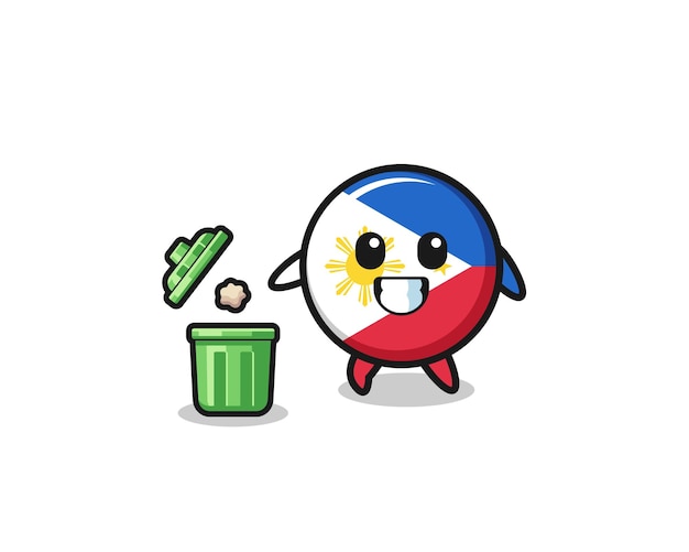 illustration of the philippines flag throwing garbage in the trash can
