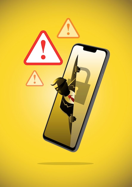 Un'illustrazione di phishing che ruba dati digitali dal telefono cellulare