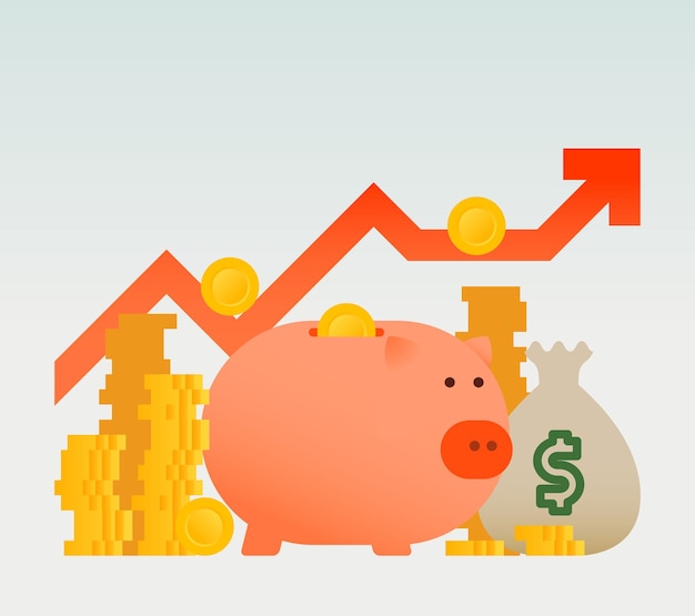 illustration of piggy bank and coin color