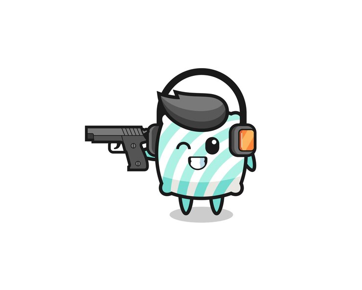 Vector illustration of pillow cartoon doing shooting range , cute design