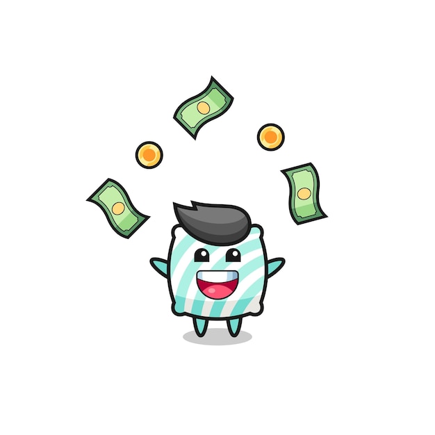 Illustration of the pillow catching money falling from the sky  cute design