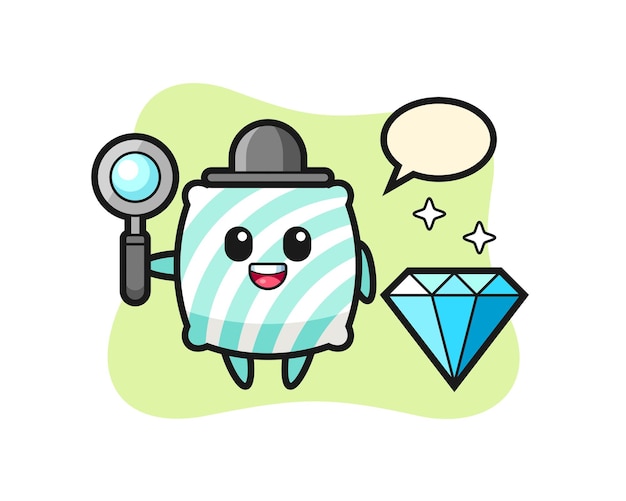 Illustration of pillow character with a diamond