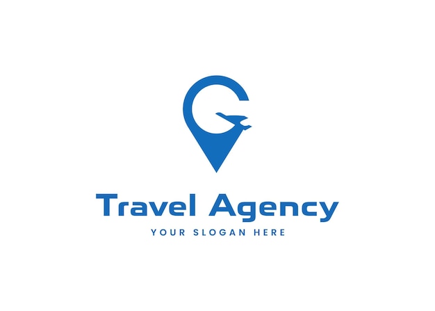 illustration pin location symbol with travel airplane logo design