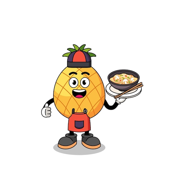 Illustration of pineapple as an asian chef