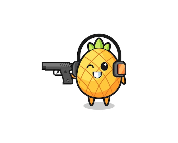 Illustration of pineapple cartoon doing shooting range  cute design