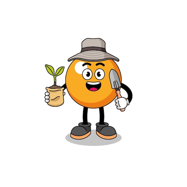 Illustration of ping pong ball cartoon holding a plant seed character design