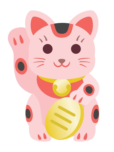 Vector illustration of the pink beckoning cat with the oval gold coin