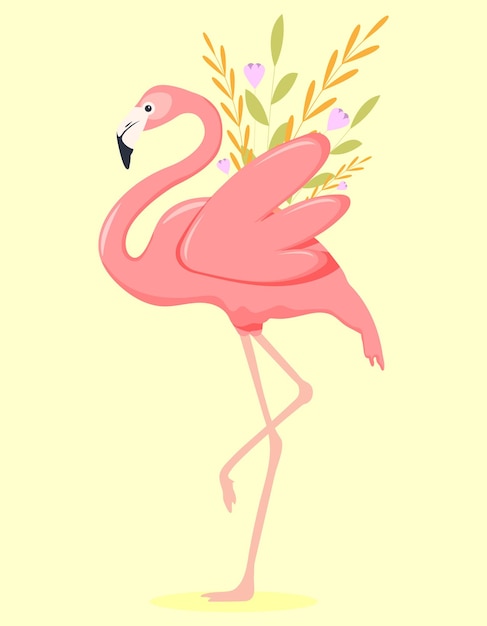 Vector illustration of a pink flamingo illustration of a flamingo flamingo with flowers vector illustrat