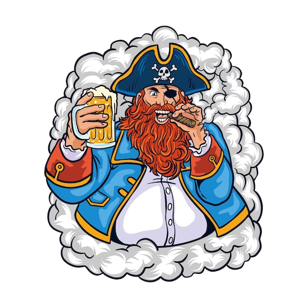 illustration of a pirate carrying a glass of beer