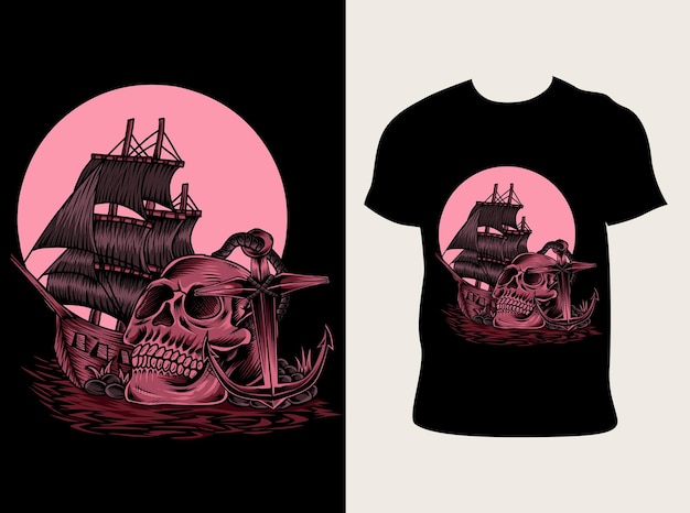 Illustrazione pirata del teschio con design t-shirt