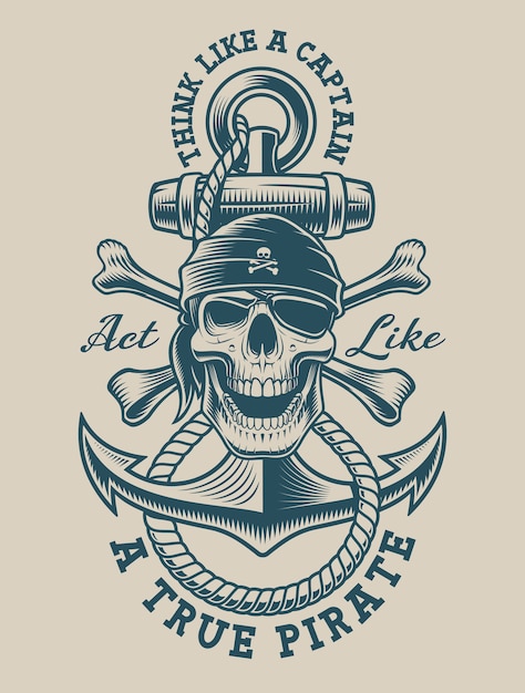 Vector illustration of a pirate skull with vintage anchor. perfect for logos, shirt design and many other uses