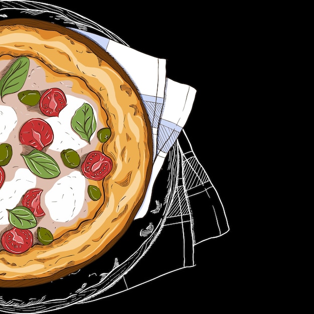 illustration of pizza margarita on a dark background