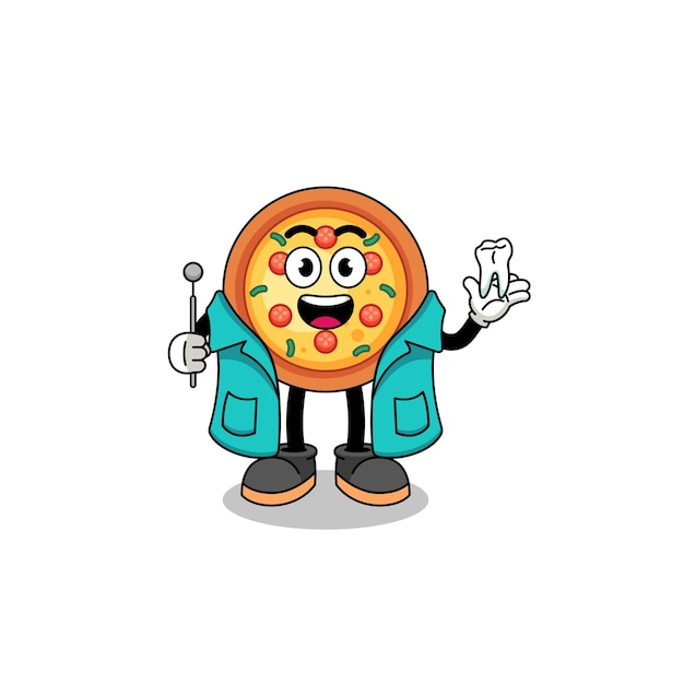 Illustration of pizza mascot as a dentist