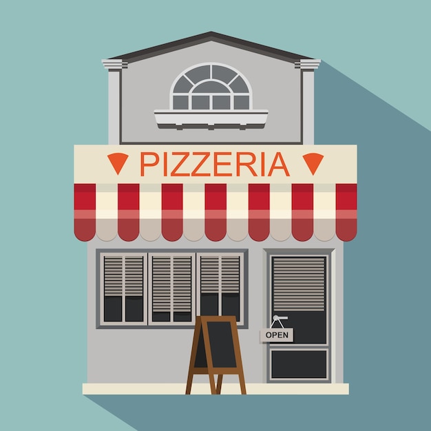 Illustrazione della pizzeria piccolo negozio o boutique retrò carino