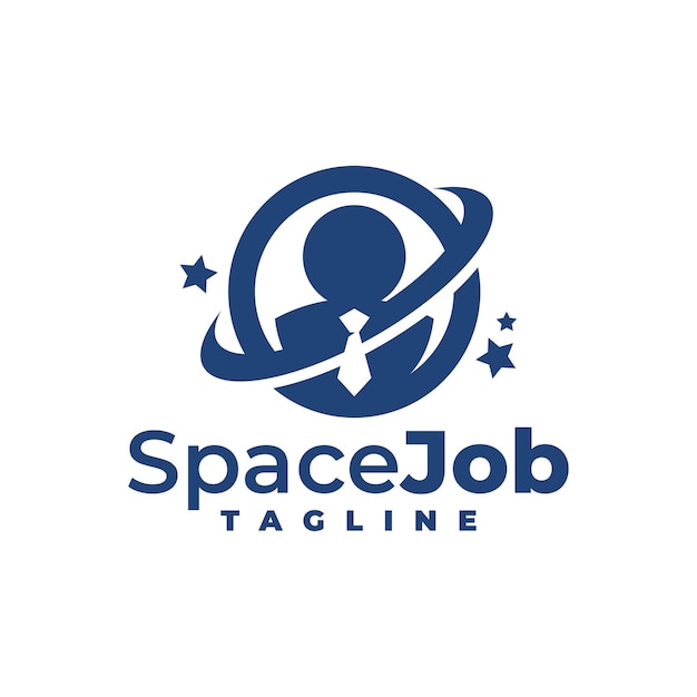 Иллюстрация шаблона логотипа планеты и сотрудника для компании по поиску работы