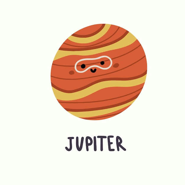 Vector illustration of planet jupiter with face in hand draw style