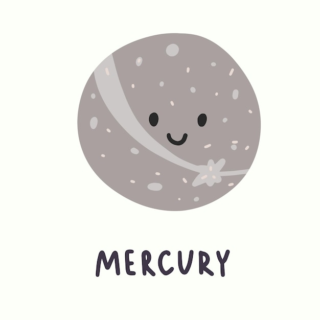 Vector illustration of planet mercury with face in hand draw style