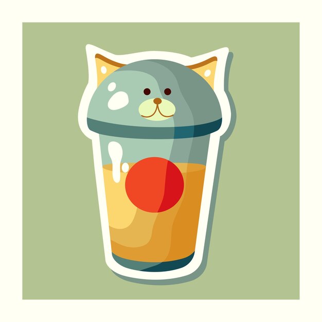 Illustration of plastic cup for soda pop and milk cocktail with cat lid