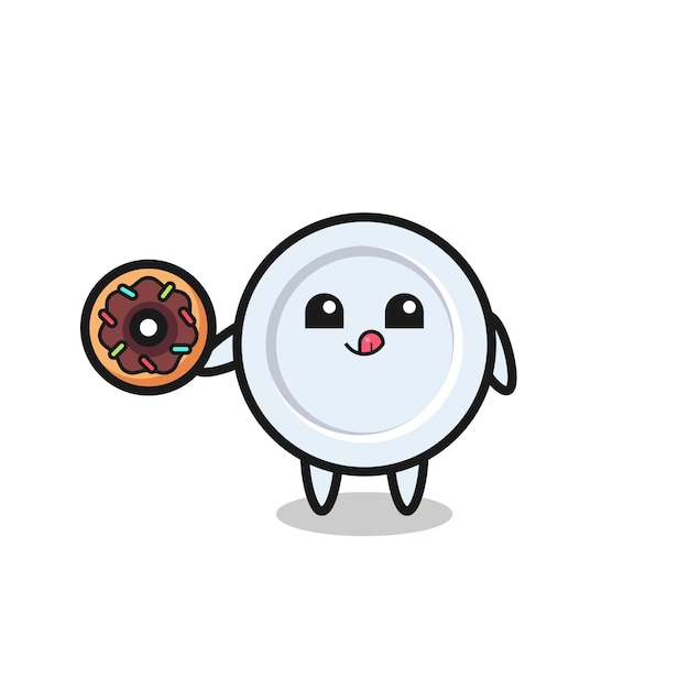 Illustration of an plate character eating a doughnut