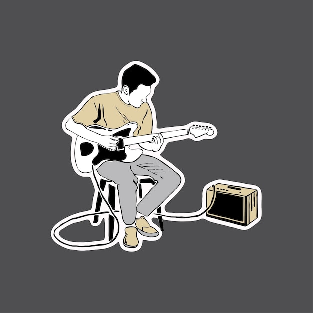 Иллюстрация игры на гитаре для футболки