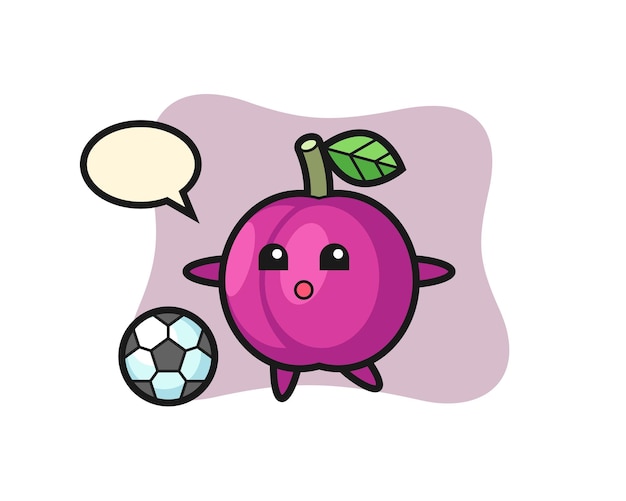 L'illustrazione del fumetto della frutta della prugna sta giocando a calcio