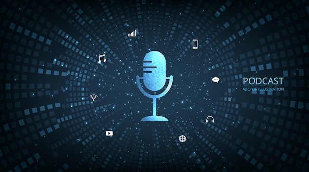 Illustration of Podcast icon with circle wave vector background