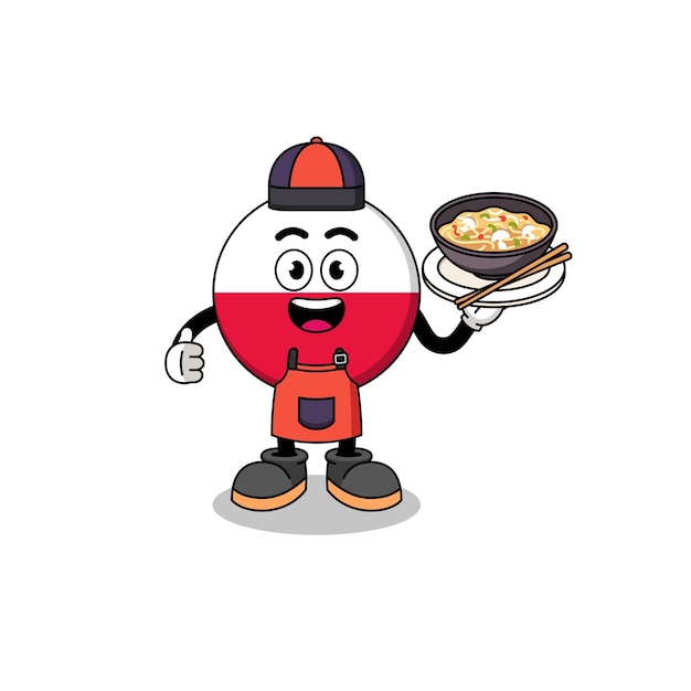 Illustration of poland flag as an asian chef character design