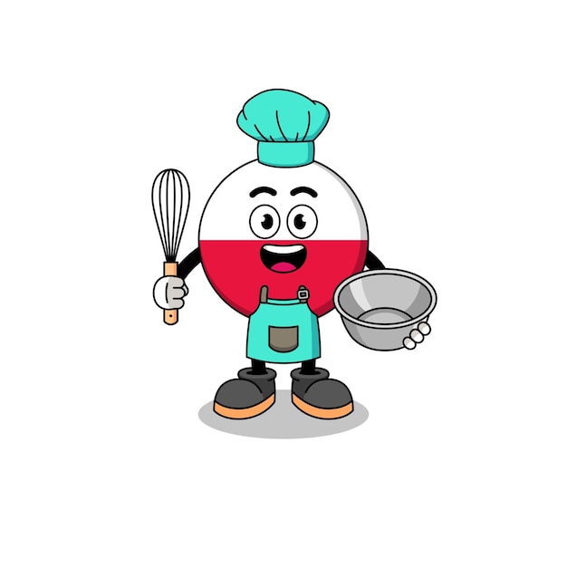 Illustration of poland flag as a bakery chef character design
