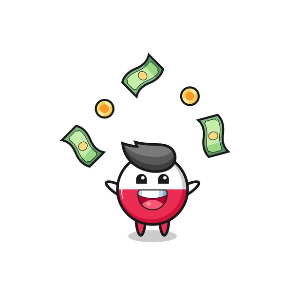 Illustration of the poland flag catching money falling from the sky , cute design