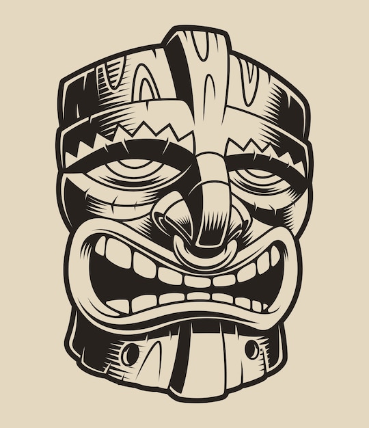  illustration of polyanesian tiki mask on a white background.