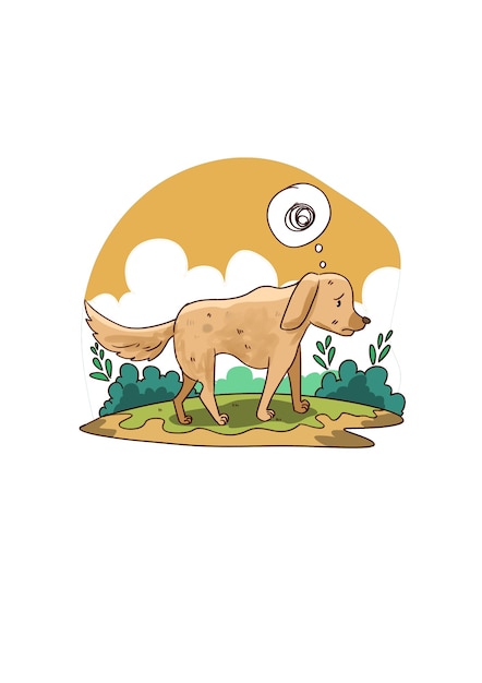 Vector illustration of poor hungry dog