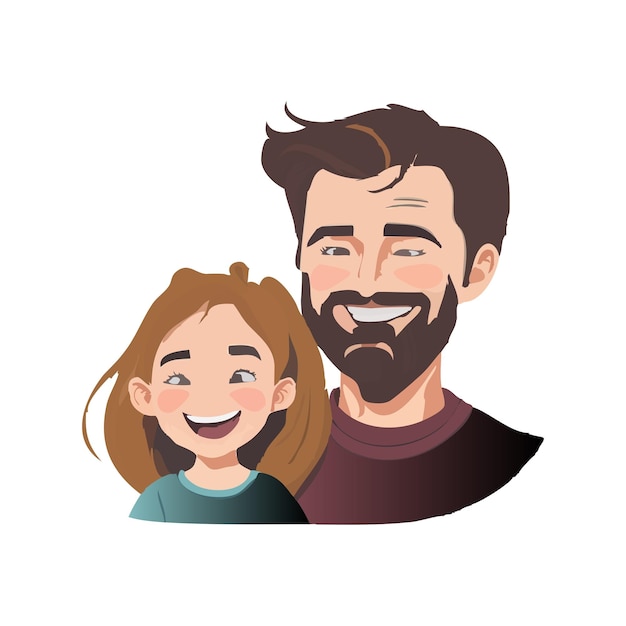 Illustration of portrait of father and his little girl Happy Father's day