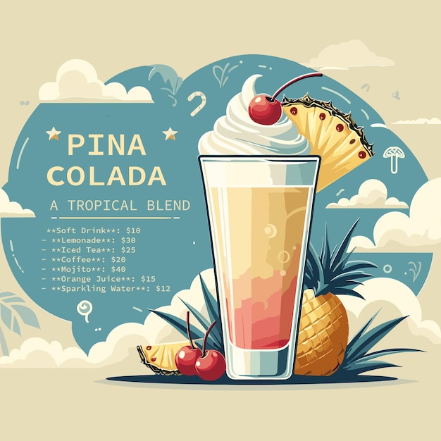 Vector illustration poster of a tropical drink pina colada