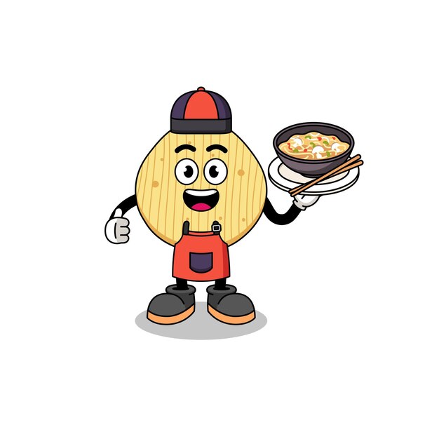 Illustration of potato chip as an asian chef character design