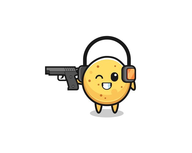 Illustration of potato chip cartoon doing shooting range cute design