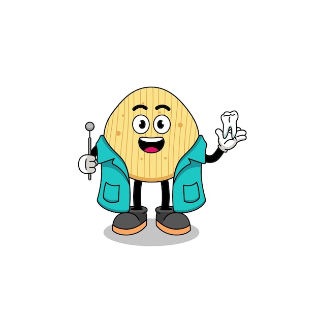 Illustration of potato chip mascot as a dentist character design