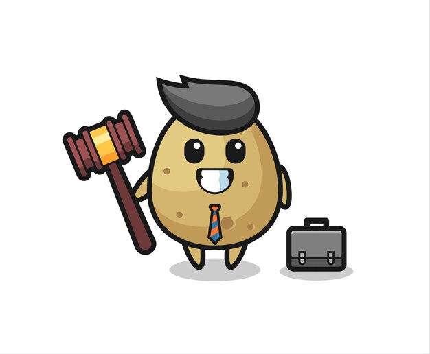 Иллюстрация картофельного талисмана в виде юриста, милый дизайн стиля для элемента логотипа наклейки на футболке