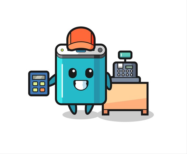 Illustration of power bank character as a cashier , cute style design for t shirt, sticker, logo element