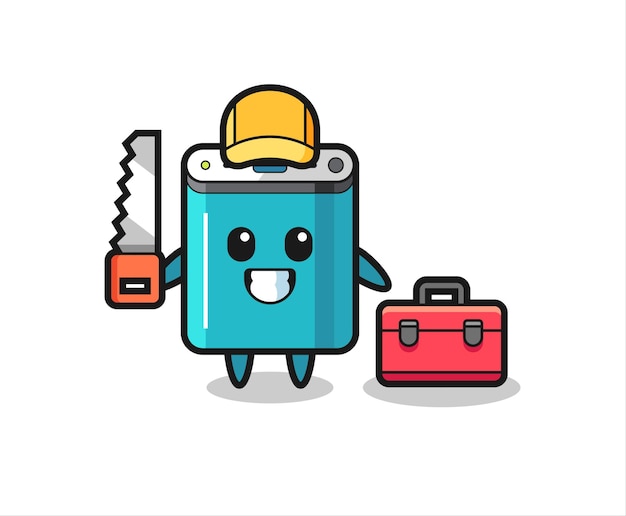 Illustration of power bank character as a woodworker , cute style design for t shirt, sticker, logo element