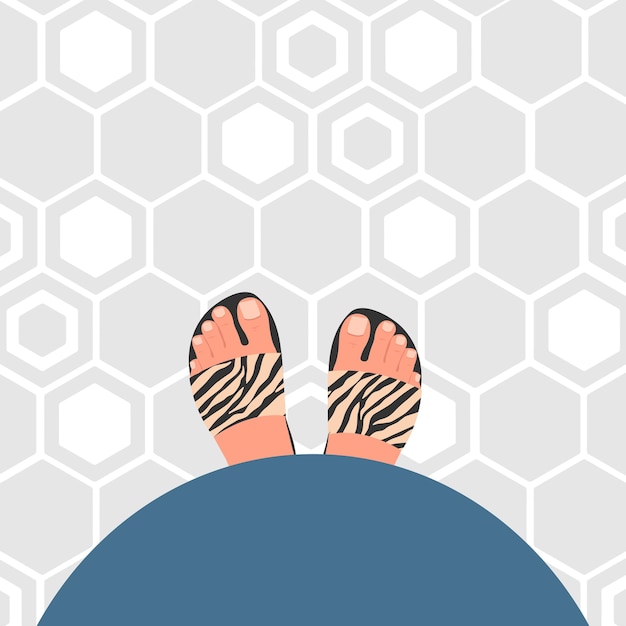 Vector illustration of a pregnant girl with a tummy firstperson view of tummy and legs from above