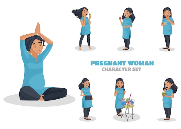 Illustration Of Pregnant Woman Character Set