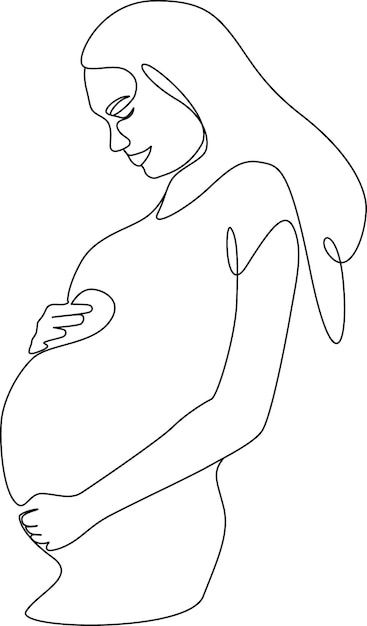 Illustration of a pregnant woman in the style of one line