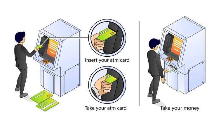 Vector illustration of premium vector isometric style about atm banking and finance with a character