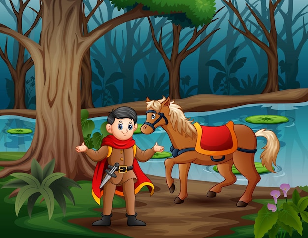 Illustration of prince and a horse in the jungle