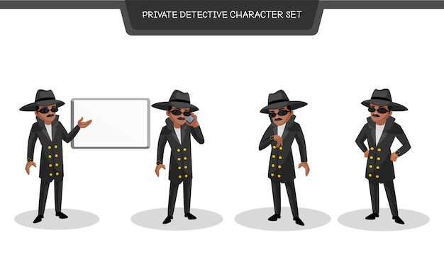 Illustrazione del set di caratteri detective privato