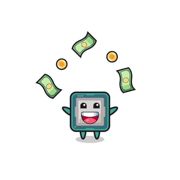 Illustration of the processor catching money falling from the sky  cute design