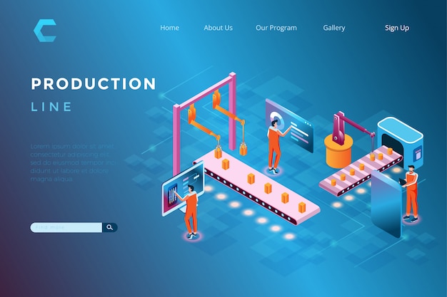 Vector illustration of production lines and automation systems using robots in isometric 3d style